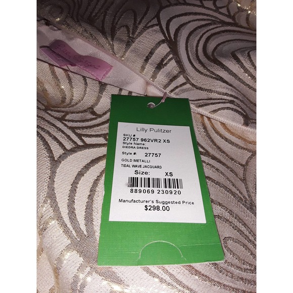 NWT Lilly Pulitzer Sz XS DIEDRA Gold Metallic TIDAL WAVE Jacquard Dress - Picture 8 of 11